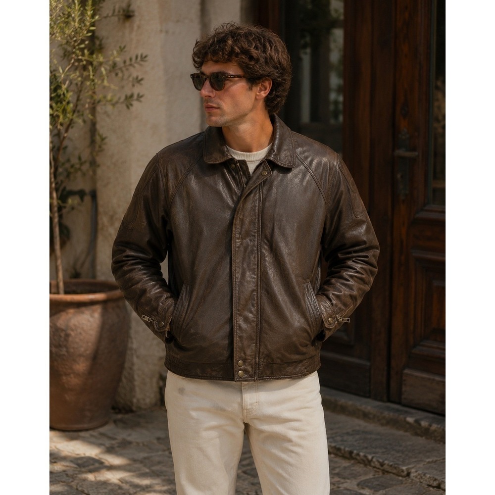 Chess King Jacket Mens‎ 46 Brown Leather Vintage Biker Bomber Gorpcore